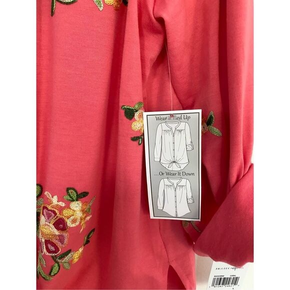 New Fig and Flower Coral Button Up Embroidery Blouse Sz L - Picture 5 of 12